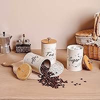 Vista 5 de NIKKY HOME Juego de 3 recipientes de metal con tapas de bambú para café, azúcar, té, cocina, contenedor de decoración de granja, tarro grande