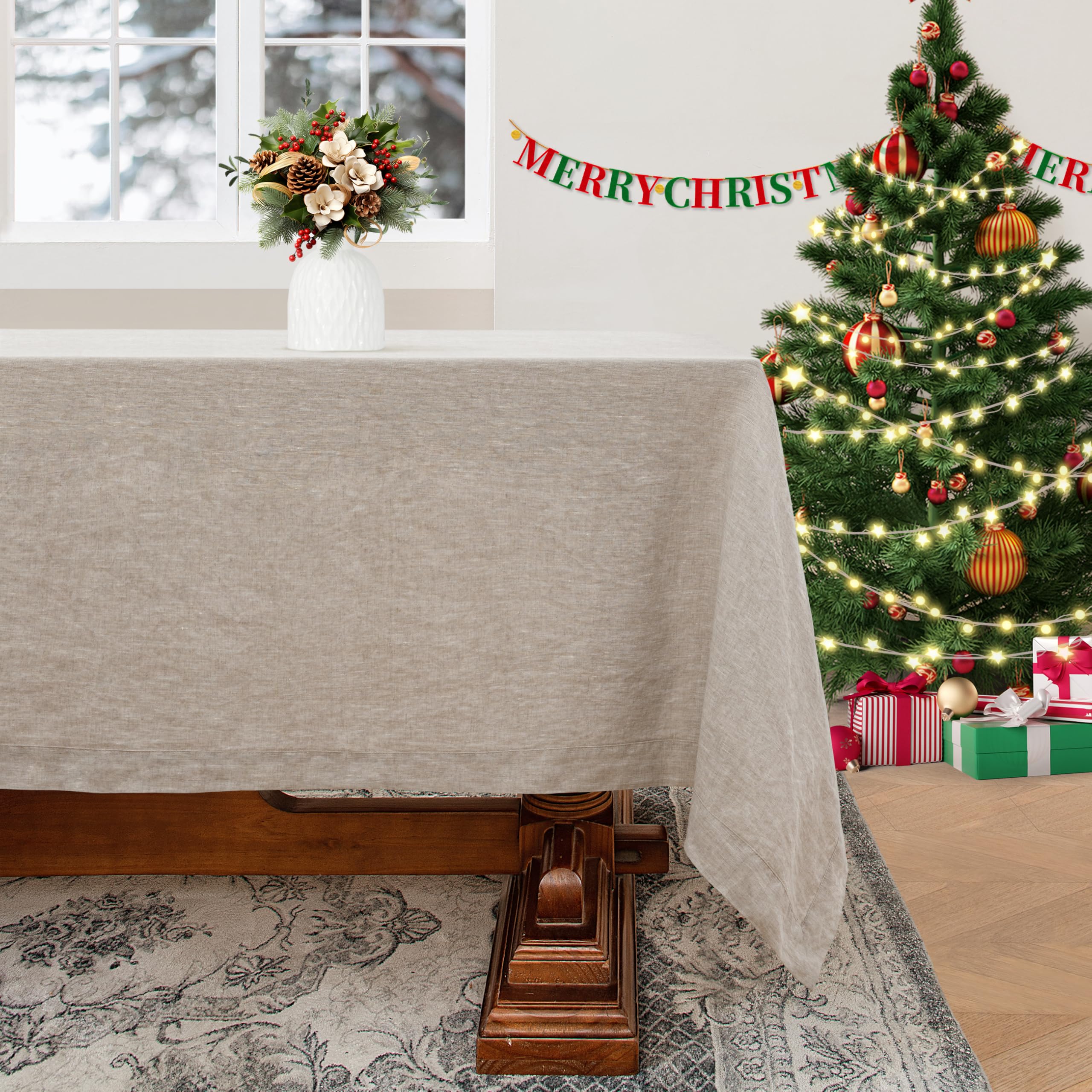 L Linen World100% Linen Tablecloth,55x55Inch Square Table Cloth,Natural French Flax Table Cloths for Kitchen, Dining, Party,Indoor,Outdoor,Weddings,Decorative Valentine's Day,Spring,Easter