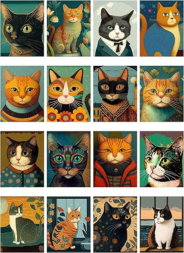 Vista 2 de Decoupage - Paquete de papel (35 hojas de 6 x 8 pulgadas), retratos de gatos ingenuos FLONZ, tarjetas de reimpresión de cuadros vintage