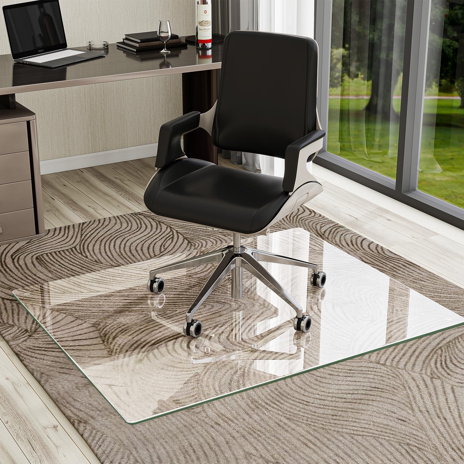 VOOBANG 36"x46" Tempered Glass Desk Chair Mat for Carpet, Glass Office Chair Mat - 5mm Thickness, Smooth Rolling, Scratch-Resistant, Clear Protective