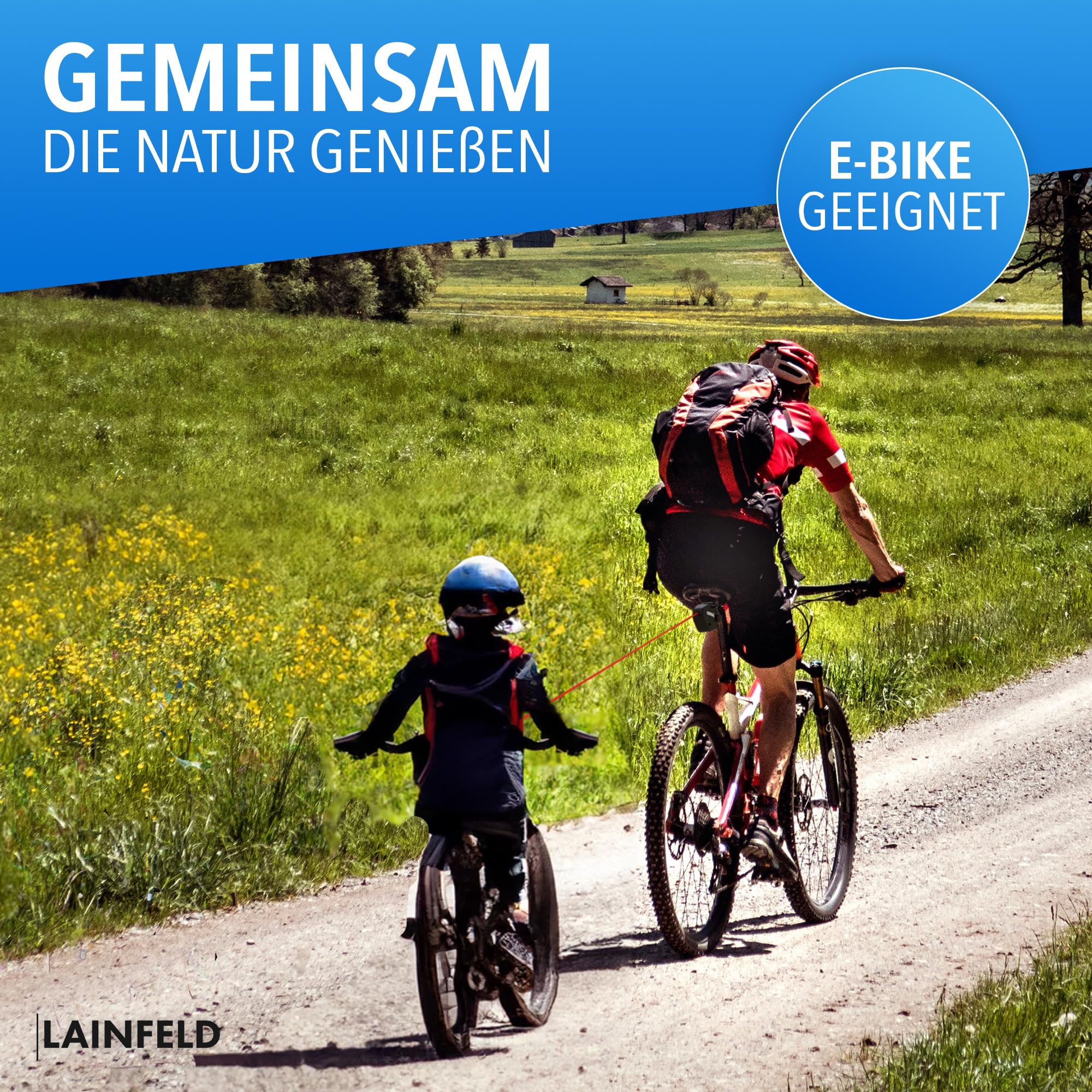 LAINFELD Fahrrad Abschleppseil Kinder, 2,5 Meter, Zugsystem, Follow me tandemkupplung, Fahrrad abschleppstange, tandemstange