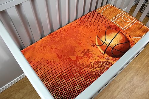 Miniatura 8 de Dear Baby Gear Sábana bajera ajustable para cuna de lujo, colección deportiva, para cancha de baloncesto, 52 x 28 x 10 pulgadas