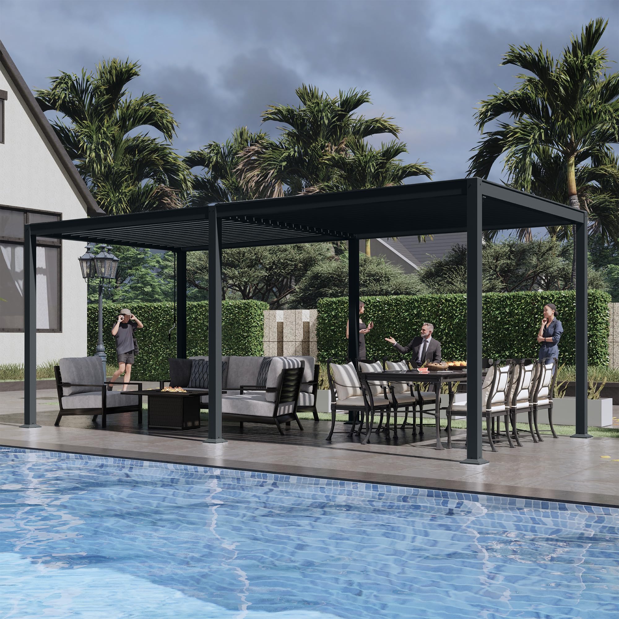 MASTERCANOPY 10’ X 20’ Louvered Pergola Outdoor Aluminum Patio Pergola with Adjustable Roof for Deck Backyard Garden (Black)