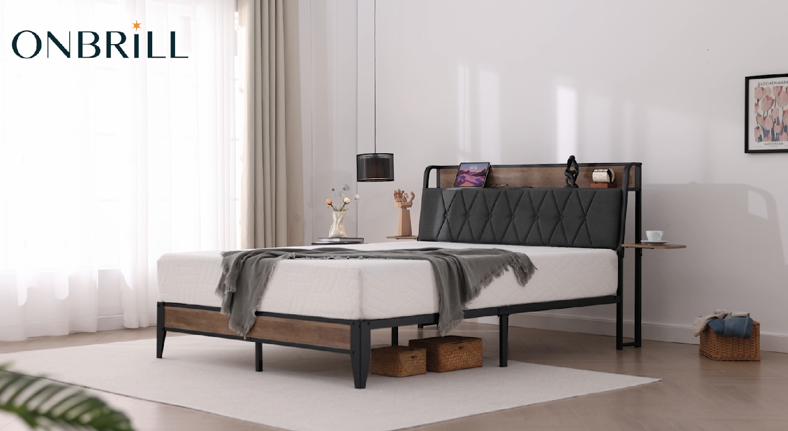 Amazon.com: ONBRILL King Size Bed Frame with Side Storage