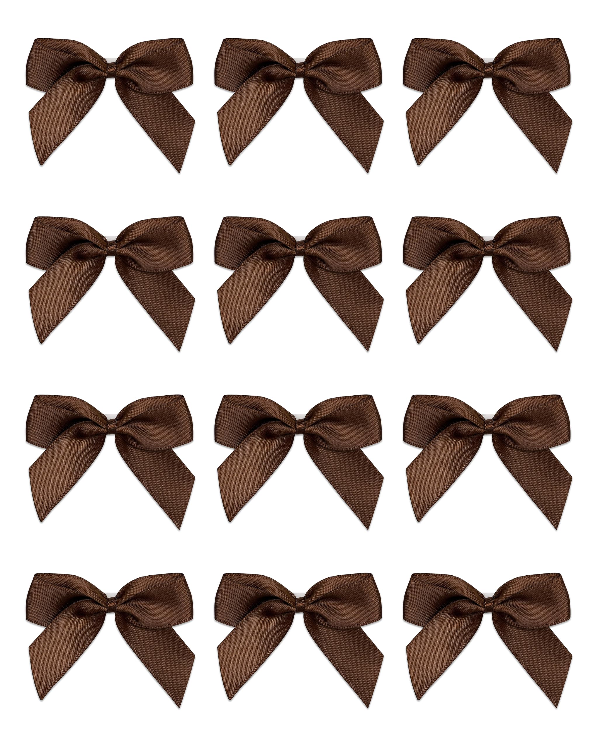 Italian Options Small Satin Ribbon Bows, Self Adhesive Bow Decorations for Crafts, Gift Wrap, Hampers, Hair Bows, Wedding Stationery, Floristry, Christmas, Cakes, Crafting, Brown, 24 Pack, 5 cm — image 1