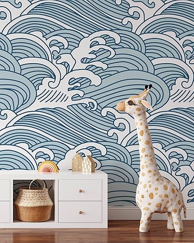 Miniatura 5 de Papel tapiz de ondas azules  Papel tapiz de ondas autoadhesivas removibles  Papel tapiz autoadhesivo para despegar y pegar (muestra de 12 pulgadas