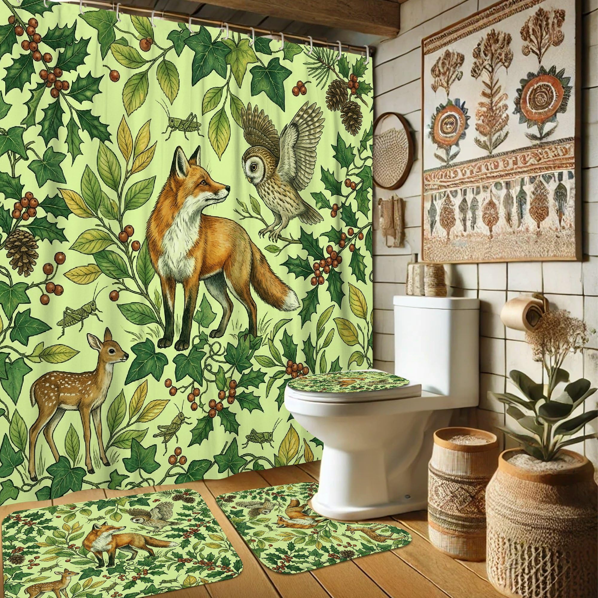 Rideau de douche anti-moisissure 183x183 et tapis de bain assorti