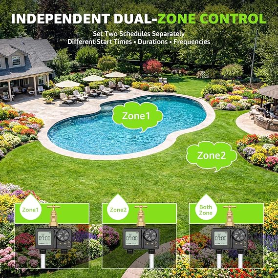 MIXC 230FT Quick-Connect Drip Irrigation System Kit + MIXC Rechargeable 2-Zone Water Timer