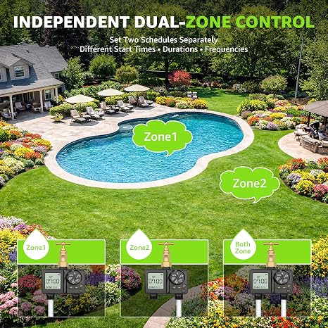 MIXC 300FT Drip Irrigation System Kit + MIXC Rechargeable 2-Zone Water Timer