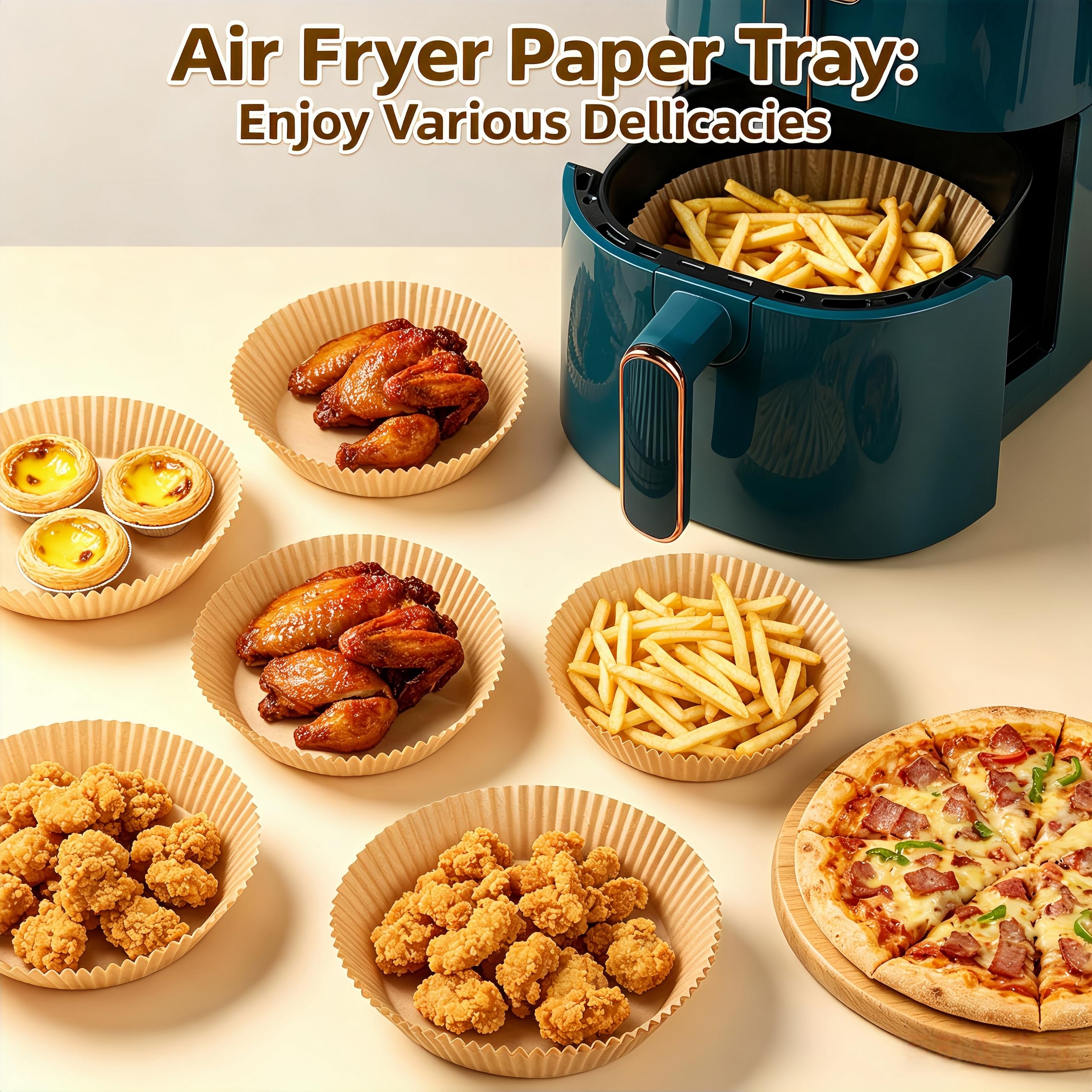 200 Sztuk Frytkownicy Papier do Pieczenia, 16 cm Okrągły Papier do Pieczenia, Jednorazowy, Nieprzywierający, Odpowiednie do Frytkownicy o Pojemności 3,5–6 Litrów.