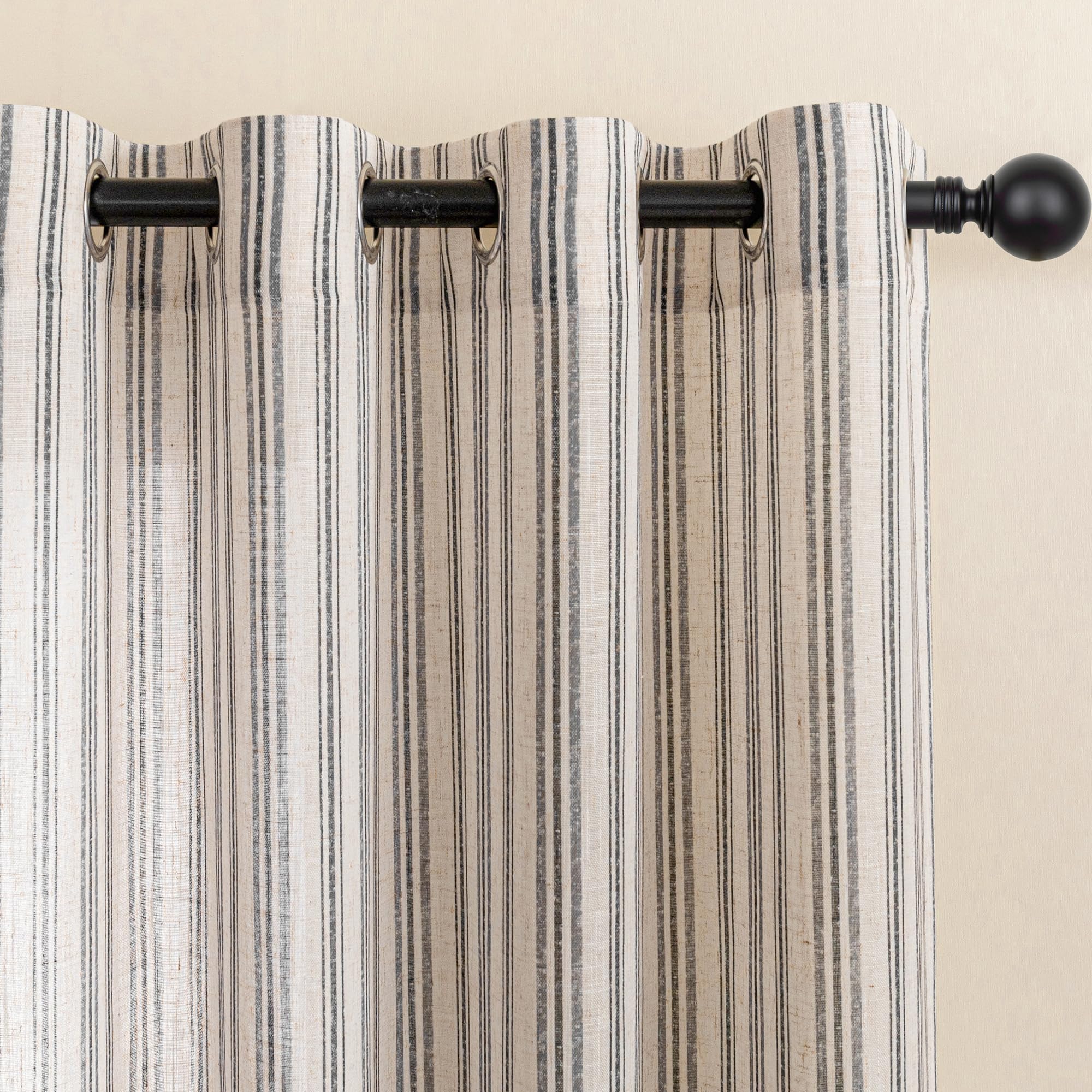 MYSKY HOME Dark Grey Striped Linen Curtains for Living Room 52x84,2 Panels