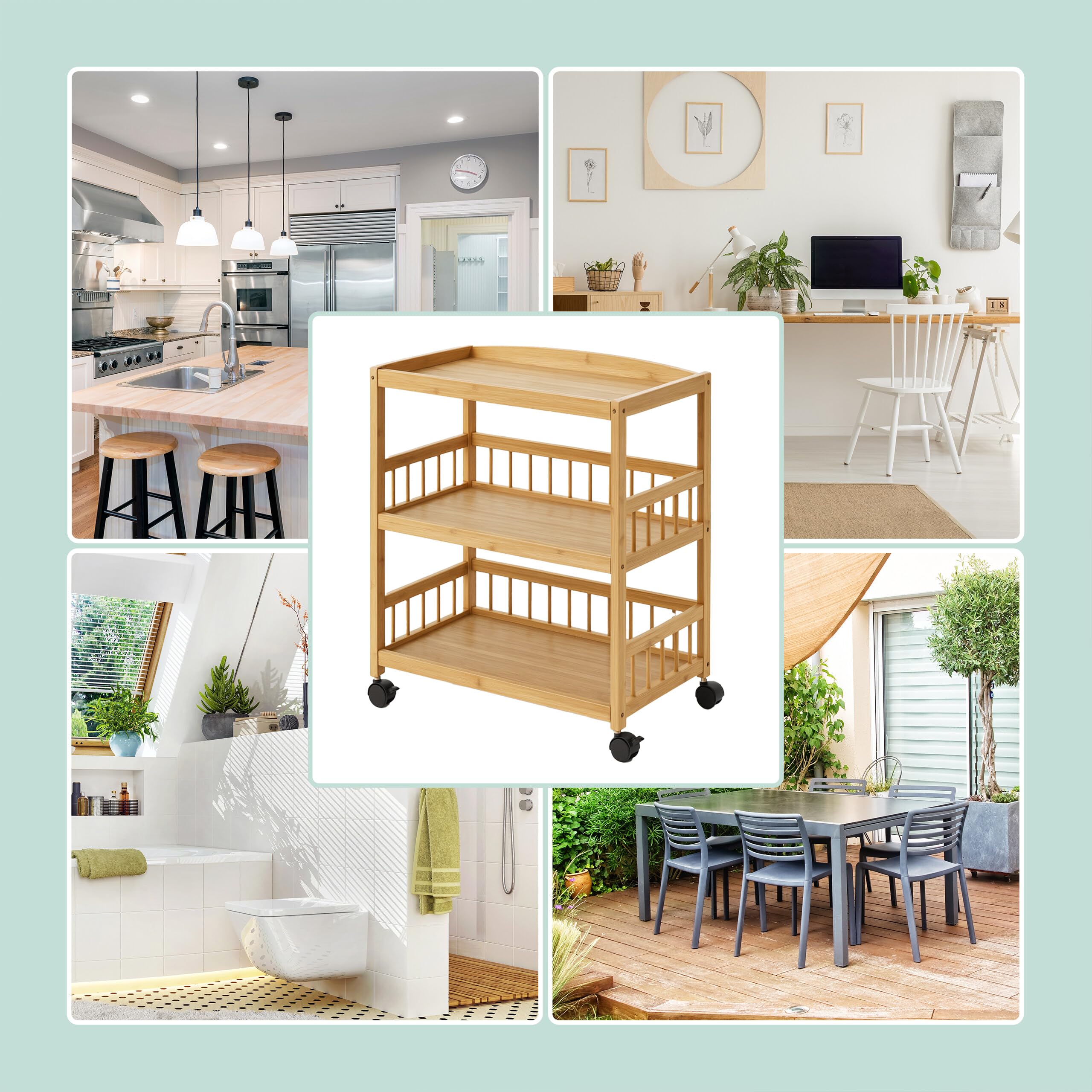 Carrello da Cucina Relaxdays, bambù, 3 Ripiani, per spezie e Alimenti, H x L x P: 80 x 53 x 30 cm, Carrello Naturale