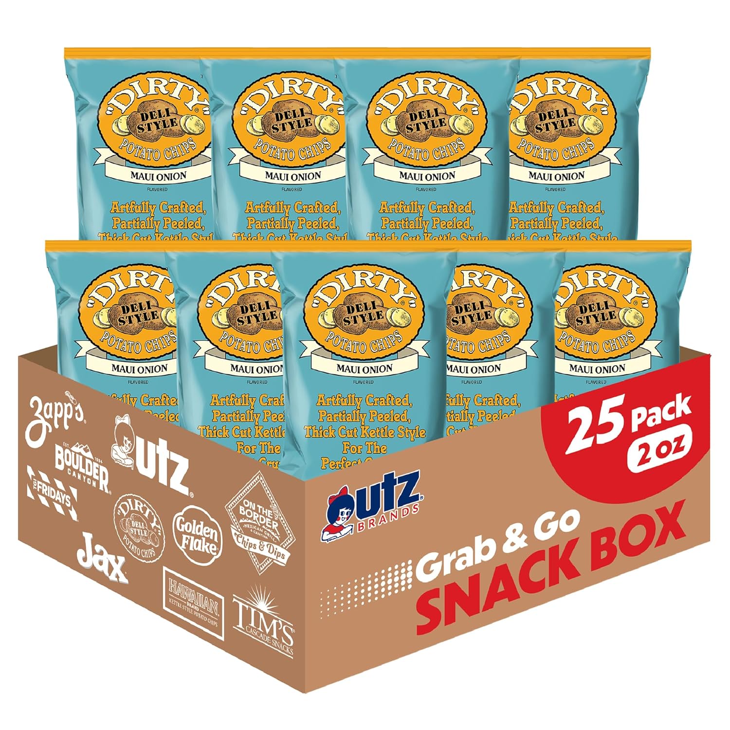Dirty Kettle Potato Chips, Maui Onion, 2 oz. Bags (25 Count), Gluten Free, Skins On, Crunchy Chips, Great for Lunches or Snacking on the Go