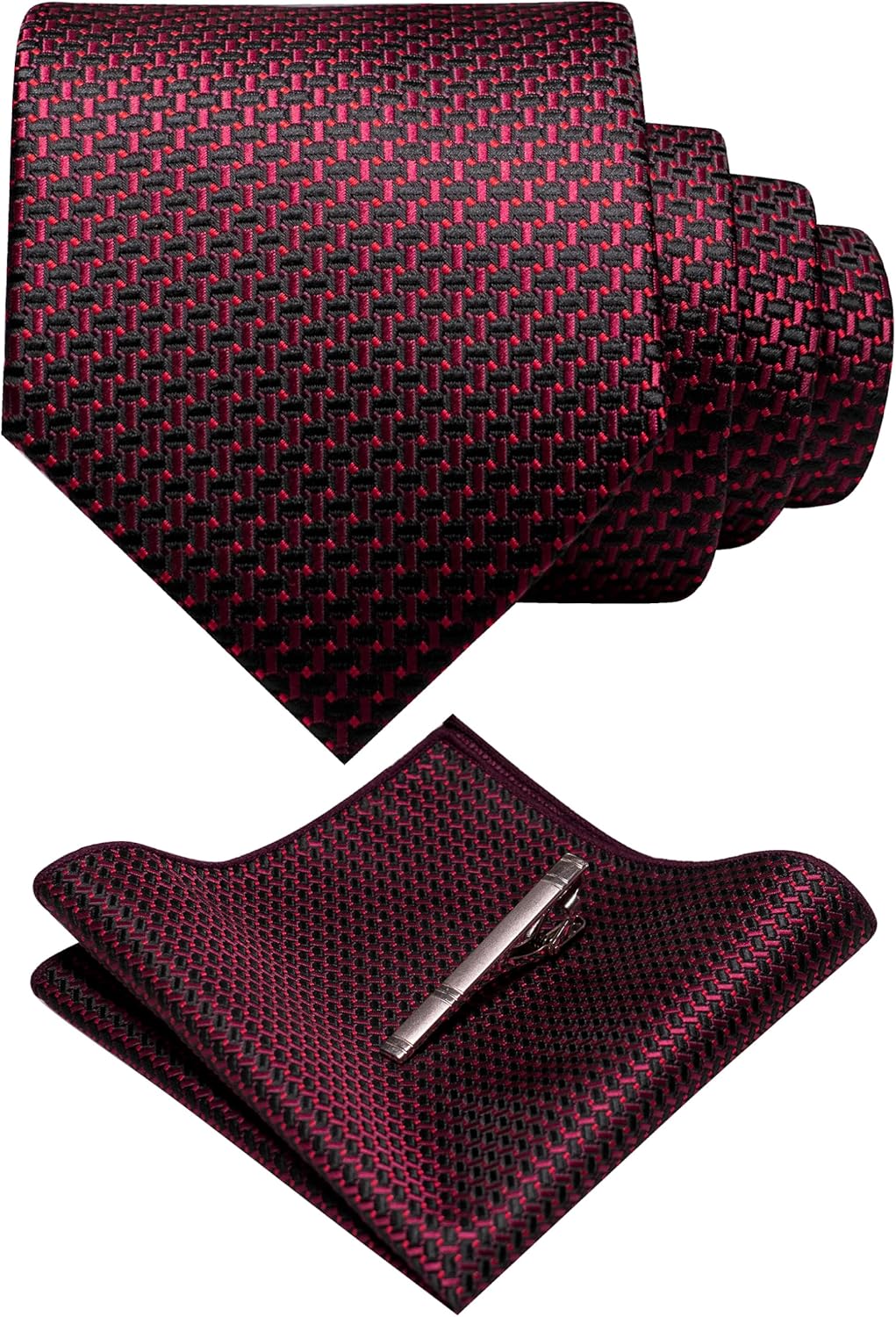 RBOCOTT Mens Woven Tie and Pocket Square with Tie Bar Sets Solid Necktie