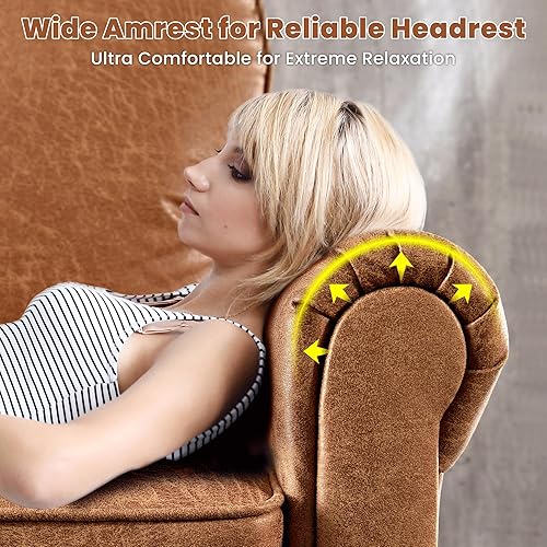 Miniatura 7 de ovios Sofá de lujo de 73.6 pulgadas, 3 plazas, cómodos sofás de piel sintética de gamuza y asiento profundo neutro de mediados de siglo, sofá