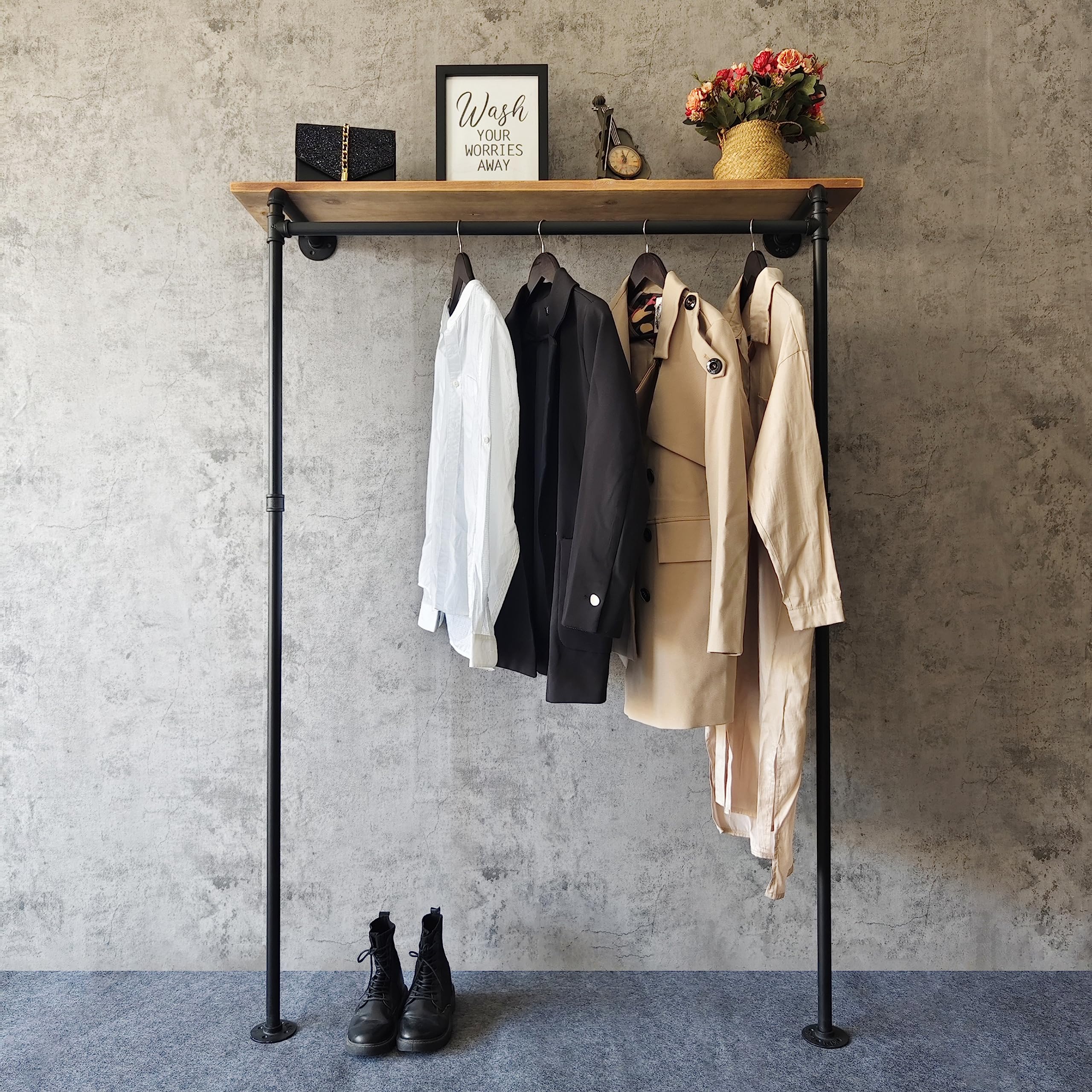zhoyuexin Industrial Pipe Clothing Rack, Entryway Coat Rack With Shelf, Closet System Wall Mounted, Clothing Racks For Hanging Clothes,Heavy Duty Clothes Rack