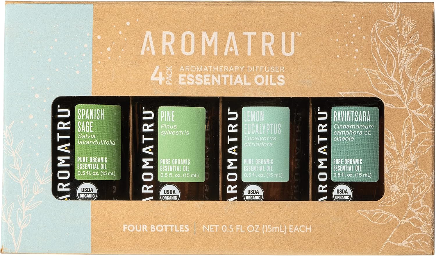 Breathe Essential Oil Kit – Spanish Sage, Pine, Lemon Eucalyptus, and Ravintsara – Organic & Wildcrafted – ISO Certified – No Synthetic Fillers – Ethically Sourced