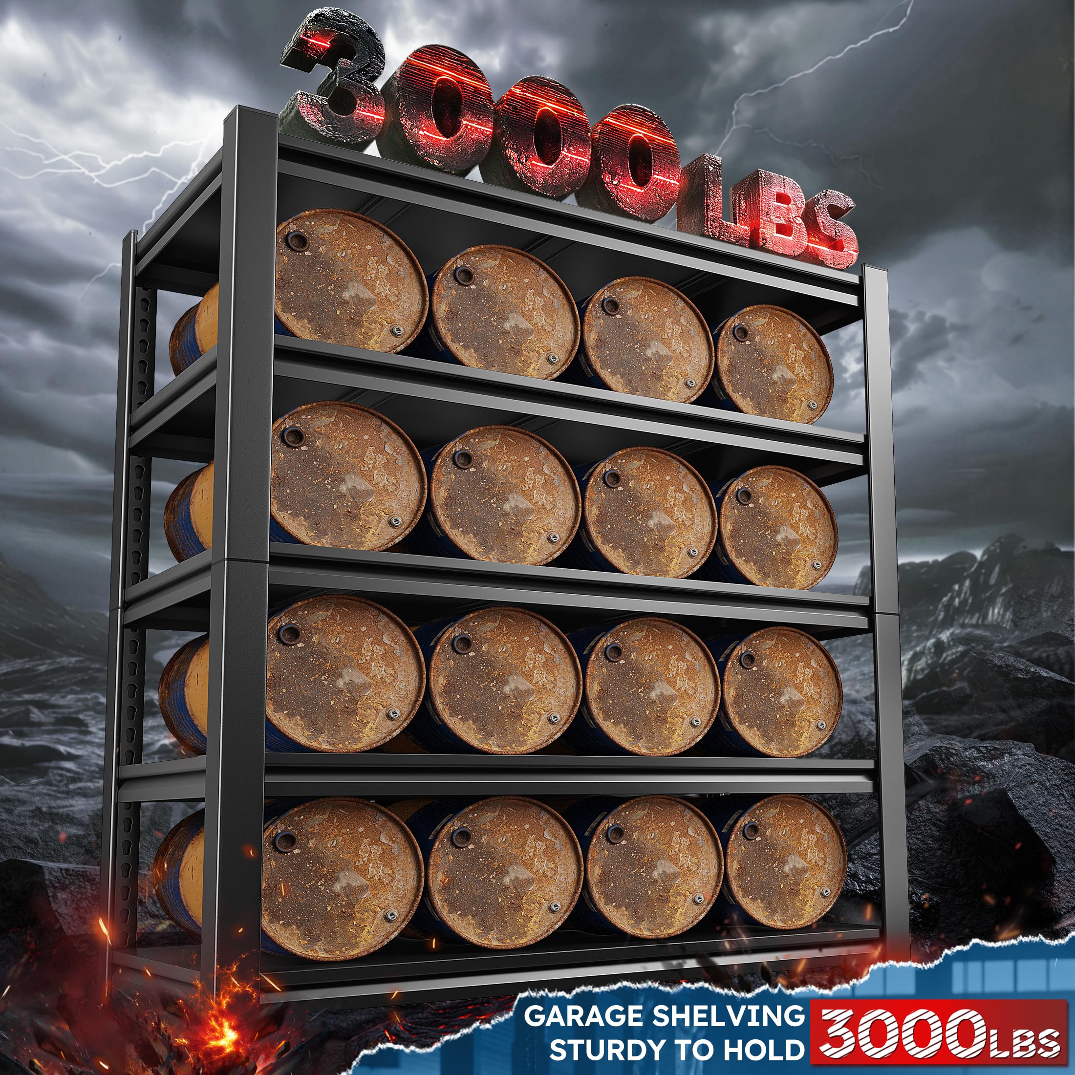 REIBII Garage Shelving 3000 LBS Storage Shelves Adjustable Metal Garage Shelves 5 Tier Heavy Duty Shelving Units and Storage Rack Shelf for Garage, Basement, 36