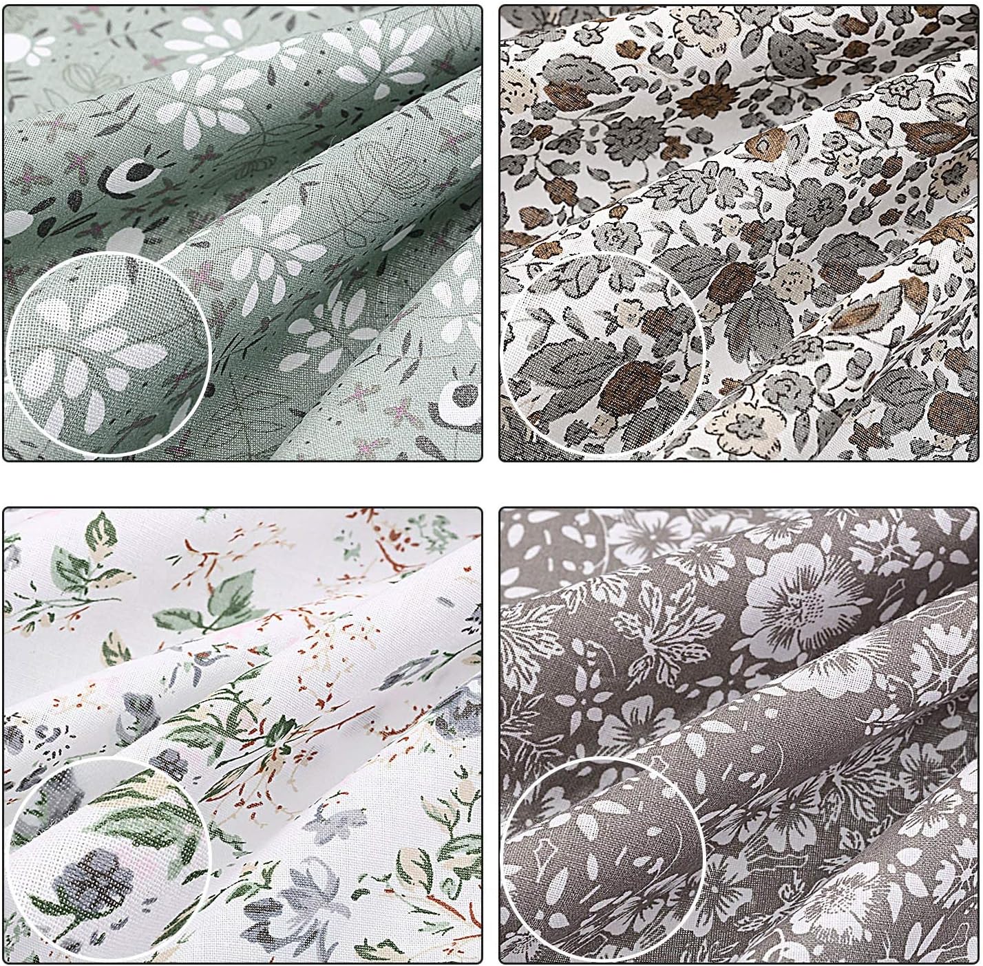 10 Pieces 20 x 20 Inch Squares Floral Fabric Patchwork Quilting Gray Square Bundle Sewing Patchwork Fabric Floral Dot Stripe Pattern Fabric for DIY Art Crafts Scrapbooking Hand Sewing Projects