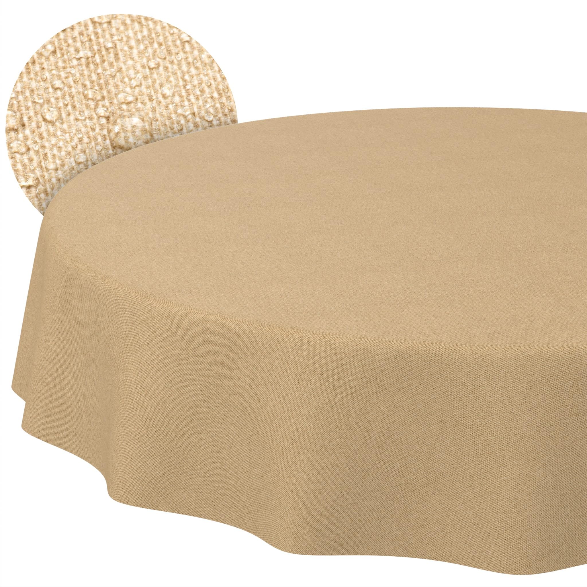 ANRO Washable Tablecloth Beige Linen Look Round 120 cm - Garden Tablecloth Indoor Outdoor Water-Repellent Dirt-Repellent Easy Care Cut Edge