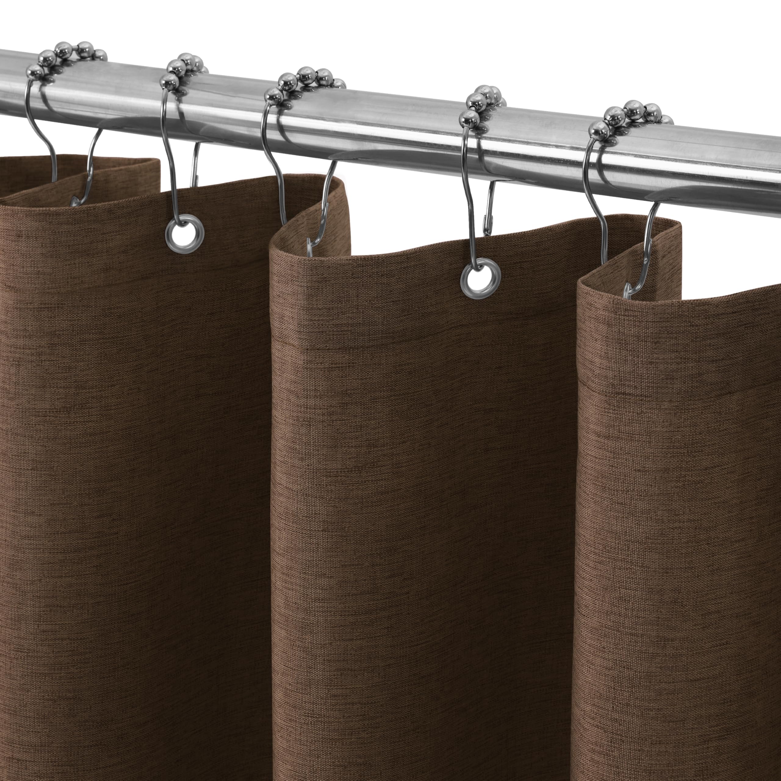 Cortina de Ducha para Baño Impermeable con Ganchos de Metal Cortina de Ducha de Tela con Aspecto de Lino Cortina de Baño Resistente y Antimoho para Bañera o Cabina - 122 x 182 cm (Marrón)