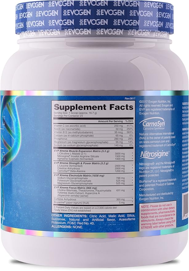 Amazon Com Evogen Evp Xtreme Elite Pump Training Ignitor Citrulline Nitrosigine Glycerophosphates Beta Alanine 24 Servings Cali Time Sweet Tea 24 Servings Health Household