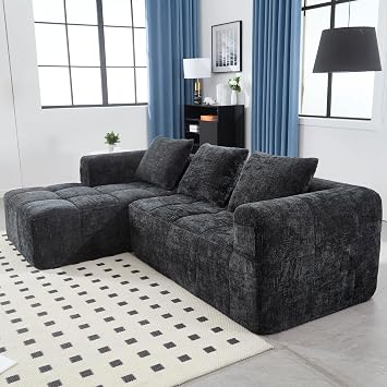 Modular Cloud Sofa, Minimalist L-Shaped Cloud Couch with 2 Modular Sections, Compressed Couch with Storage Pockets, Boneless Couch for Small Flats and Living Rooms, Black
