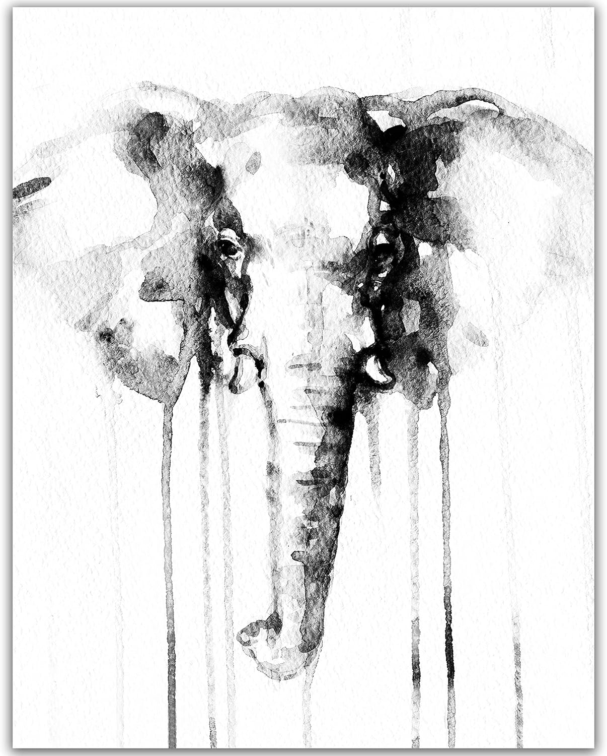 Elephant Wall Art Poster,Black White Watercolor Elephant