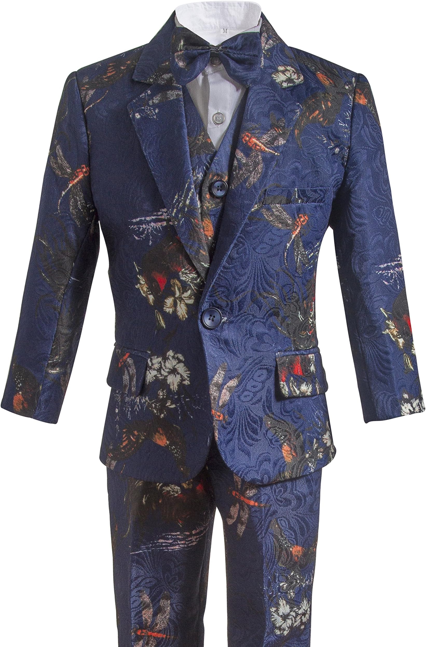Gele Boy 6 Pieces Floral Formal Dress Suit,Slim Fit Tuxedo Set