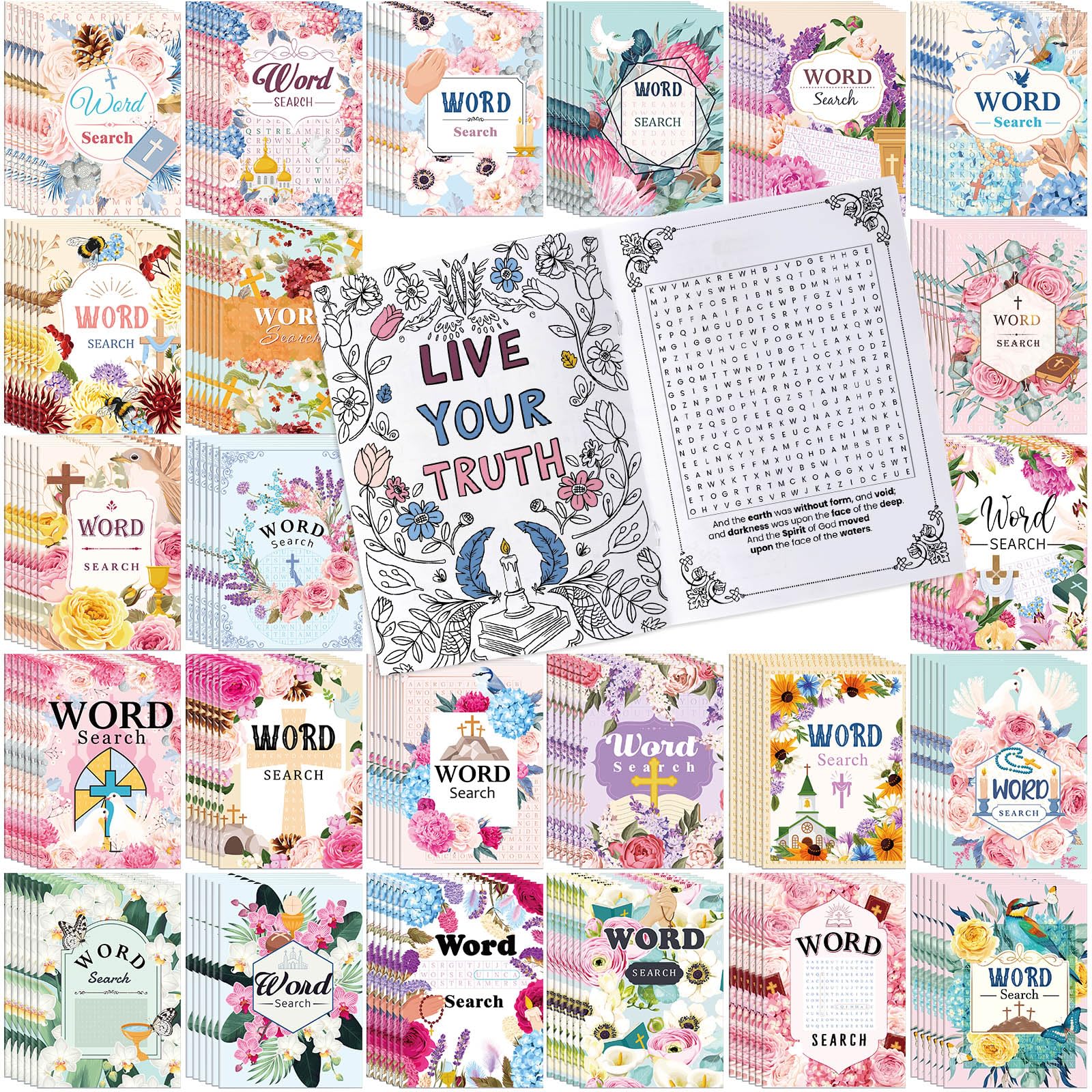 Liliful 144 libros para colorear de búsqueda de palabras a granel para adultos cristianos de Pascua para búsqueda de palabras, manualidades, libro de dibujo con patrones para recuerdos de fiesta