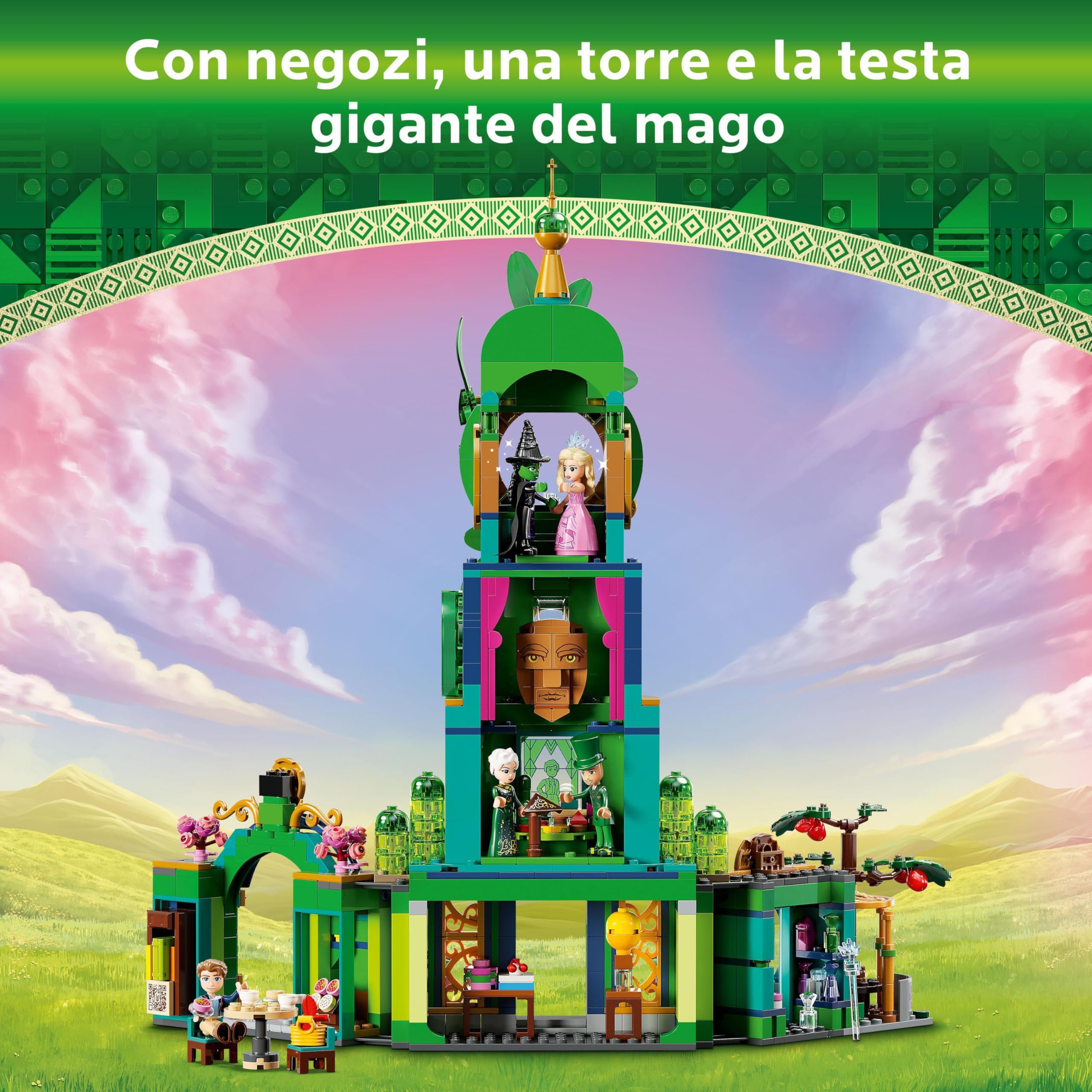 LEGO Wicked Benvenuti nella Città di Smeraldo, Gioco da Collezione per Bambine e Bambini da 9 Anni con Torre Giocattolo da Costruire e 5 Personaggi del Film tra cui Glinda e Elphaba, Idea Regalo 75684