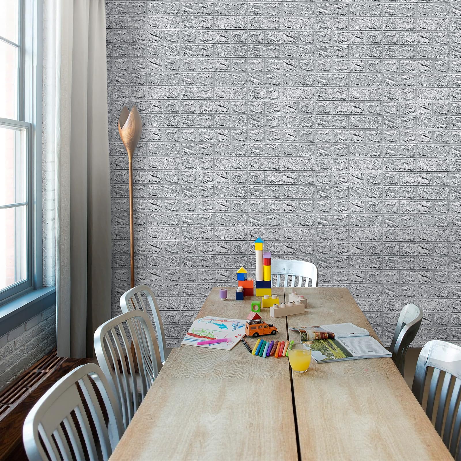 3D Wandpaneele Selbstklebend 70 cm x 10 M - Tapete Steinoptik Tapete Ziegel, Wasserdicht Wandaufkleber Ziegelstein, Wandtapete für Küche Schlafzimmer, Hintergrund TV (Grau, 10 M)