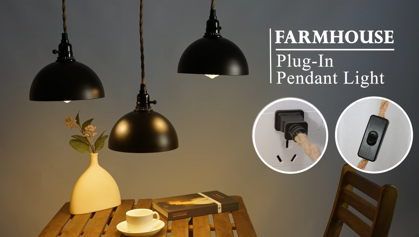 Zeyu Triple Pendant Light with Plug in Cord - Industrial 3-Light