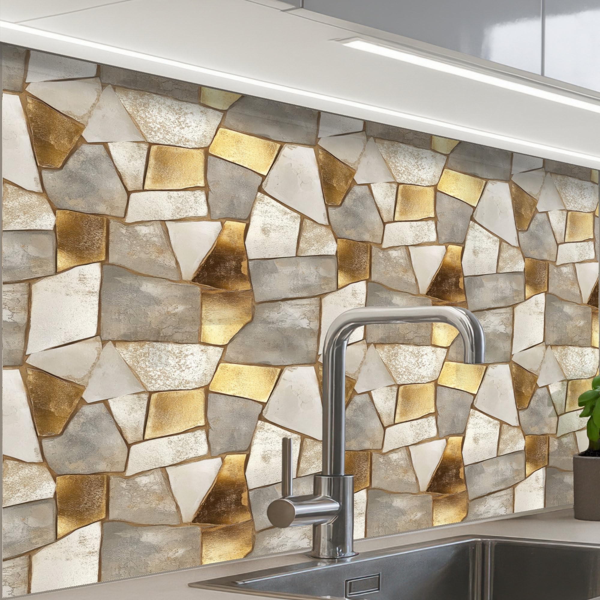 KitchenYeah© Spritzschutz Küche Küchen Rückwand Küchendeko Wand Wandschutz | 60x80 cm - Selbstklebend Backsplash Kitchen Peel And Stick Mosaik - Marmor