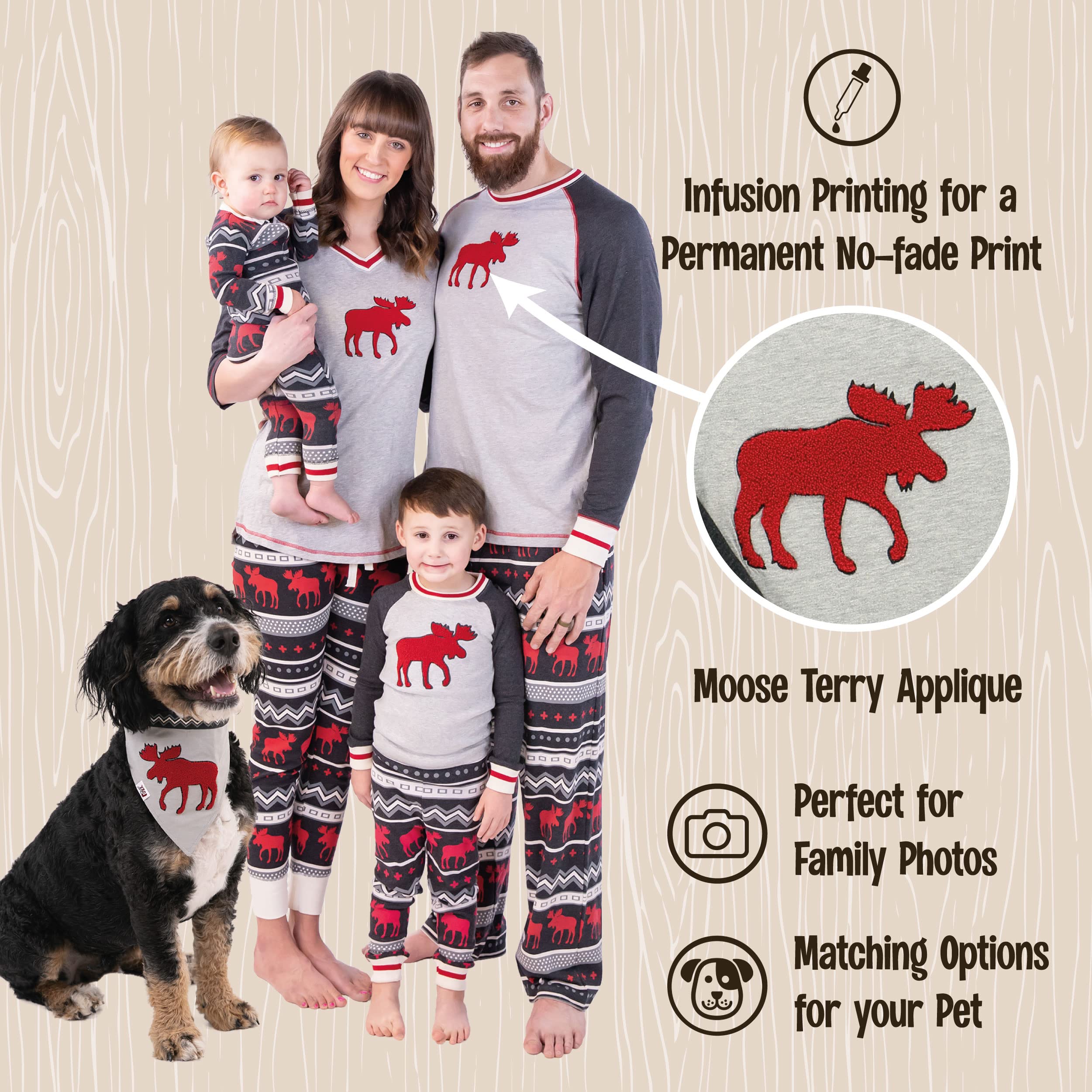 Lazy One Pijama familiar a juego para adultos, niños y bebés, Conjuntos de pijamas Cabin Moose, 3 años