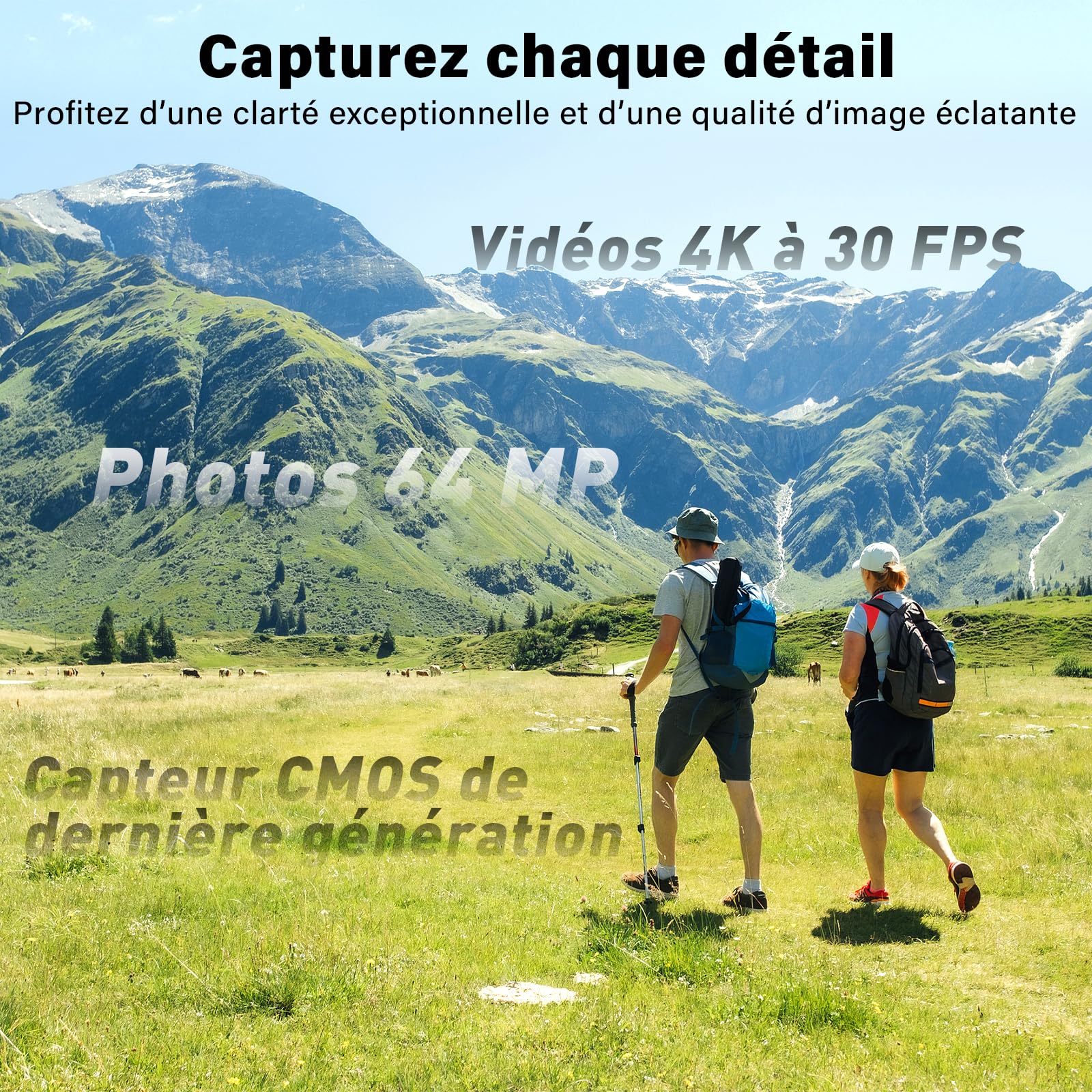 Caméra Vlog 4K Stabilisée avec Gimbal 2 Axes, Écran Tactile, Carte 64Go, Suivi Facial, 200 Min, Compacte Sport Vlog