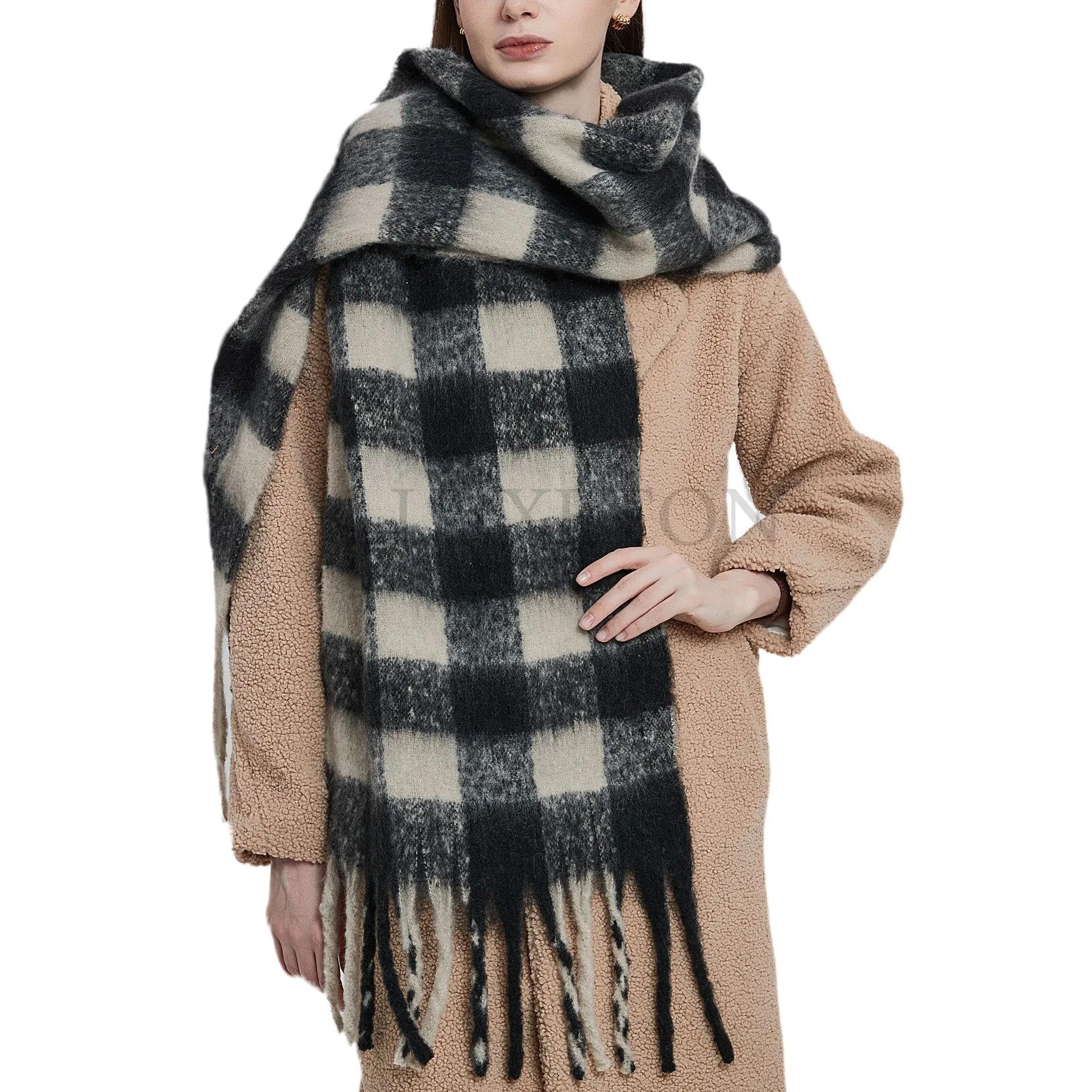 Schals Tücher Halstuch Scarf Klassischer Karierter Schal Mit Quaste, Dicker Schal Mit Rautenmuster, Langer Strickschal Für Damen Im Winter