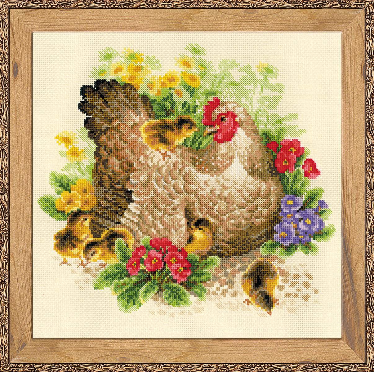 Kit point de croix poule RIOLIS canevas broderie fils aiguille