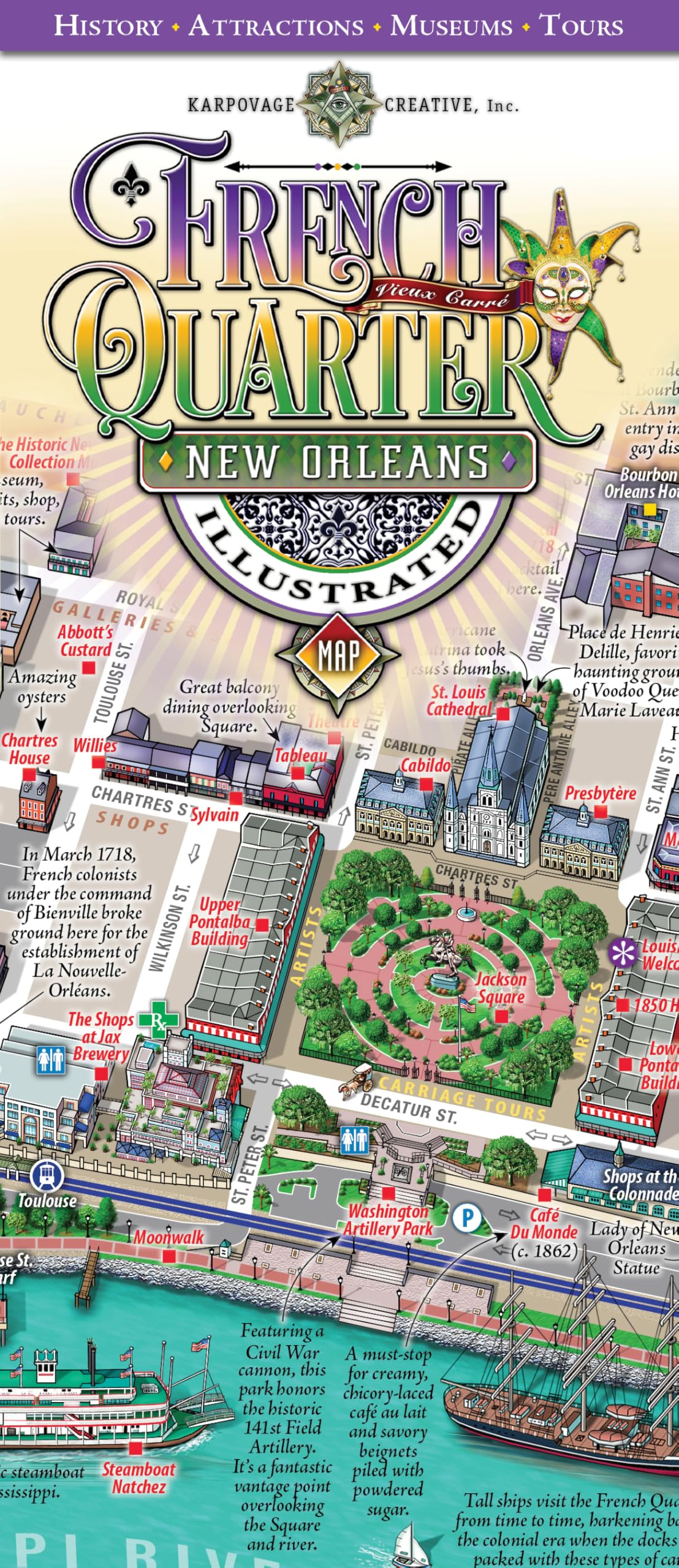 French Quarter New Orleans Illustrated Map: History - Attractions - Museums - Tours