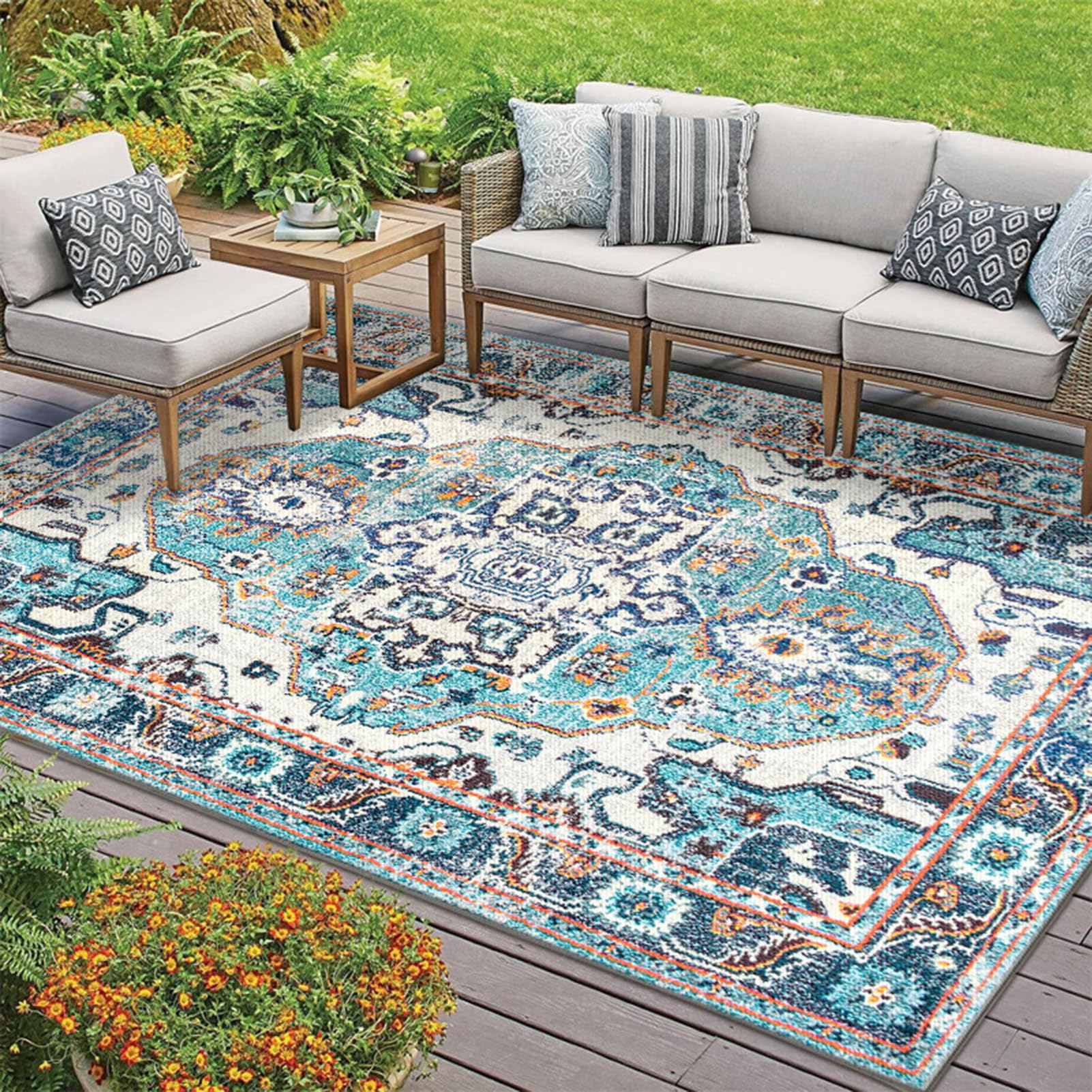 HGTRH Outdoor Rug Patio Rug, Outdoor Carpet for Patio Various Sizes, Crystal Velvet Fabric Outside Rug Not Hide Dust, Thickened Wear-Resistant And Washable Picnic Rug Mat, with No Skid Bottom