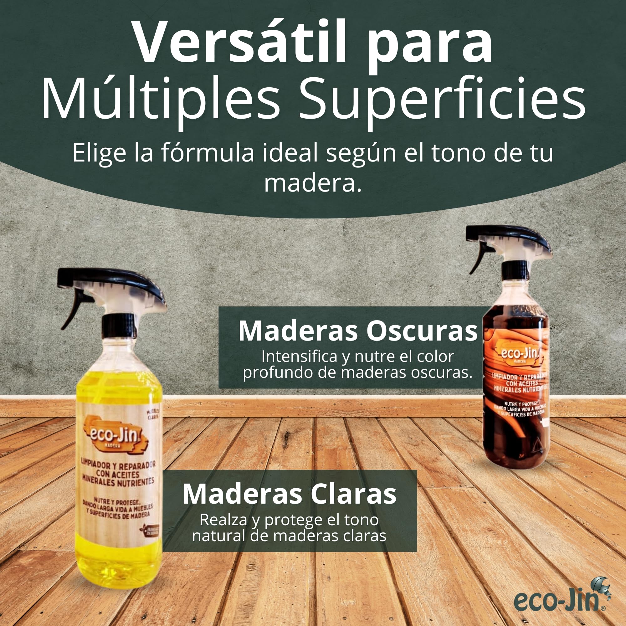 Eco-Jin Pack Oleo Madera Oscura | Bayeta Microfibra | Vitro Twist | Big Inox | Limpiador y Reparador con Aceites Naturales