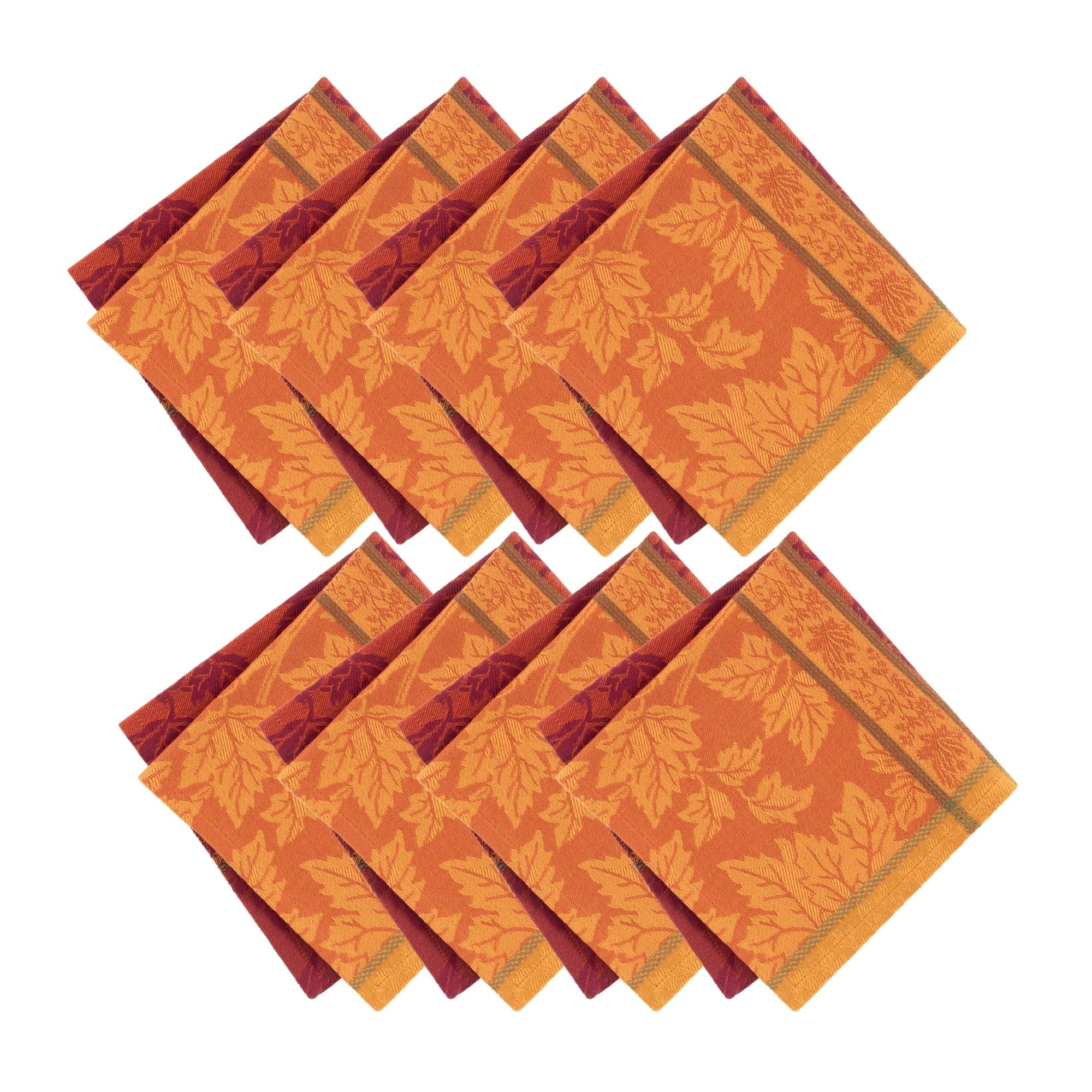 Elrene Home Fashions Maplewood Jacquard Fall/Harvest Thanksgiving Woven Cotton Dinner Napkins, 17"x17", Set of 8