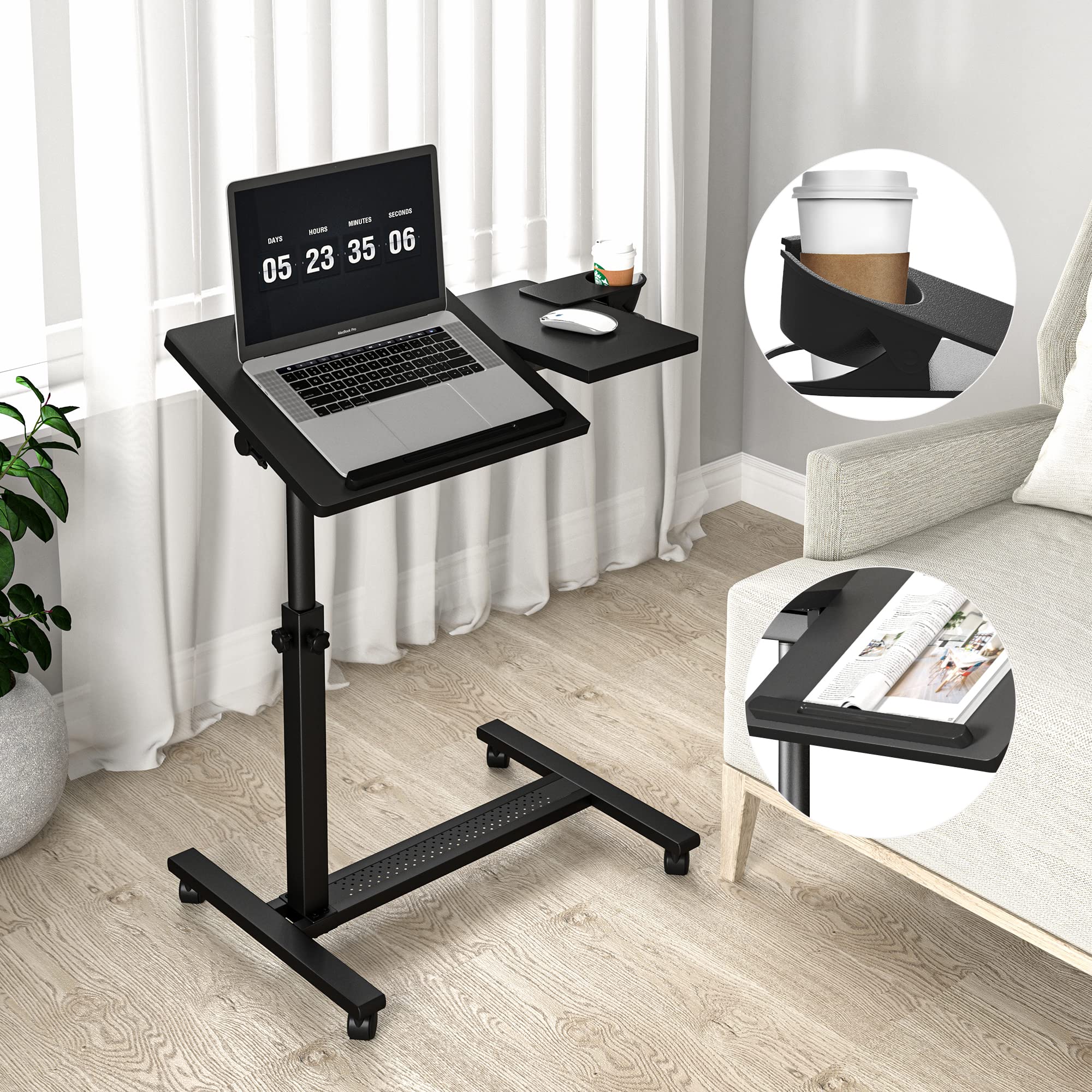 Buy Panta Height Adjustable Rolling Laptop Stand, Overbed Table with 2