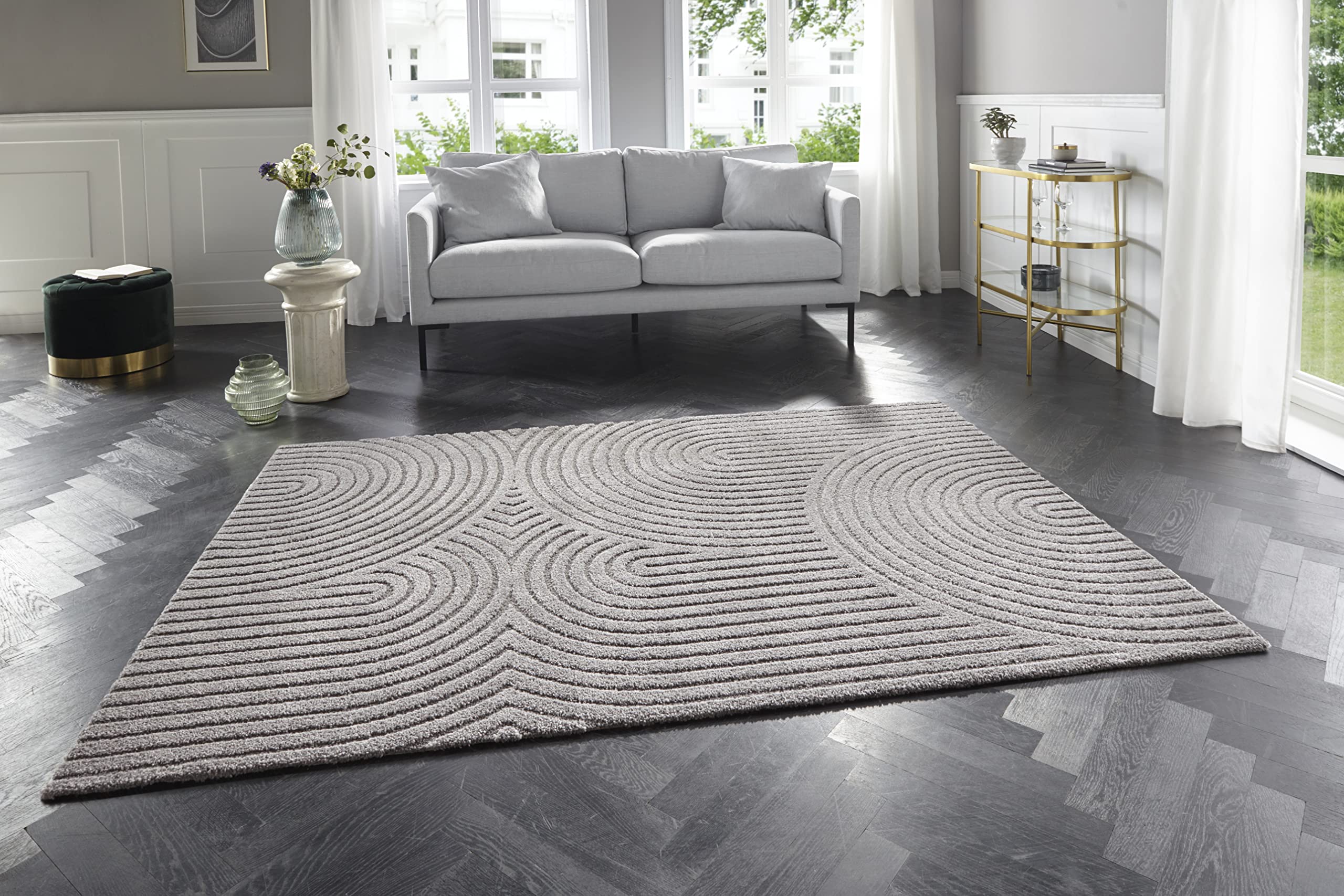 The Rugs Unisex Grey Soft Short Pile Rug Runner Panglao Polyester Polypropylene High Low In | Size: 80Cm X 150Cm