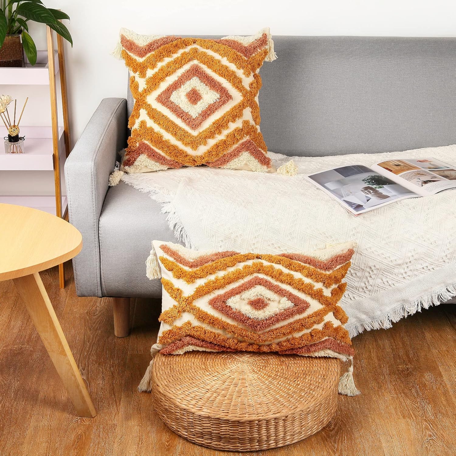 Merrycolor Boho Lumbar Throw Pillow Cover 12x20 inch,Bohemian Tufted Decorative Pillow Covers with Tassels for Couch Sofa Bedroom Living Room - Image 6