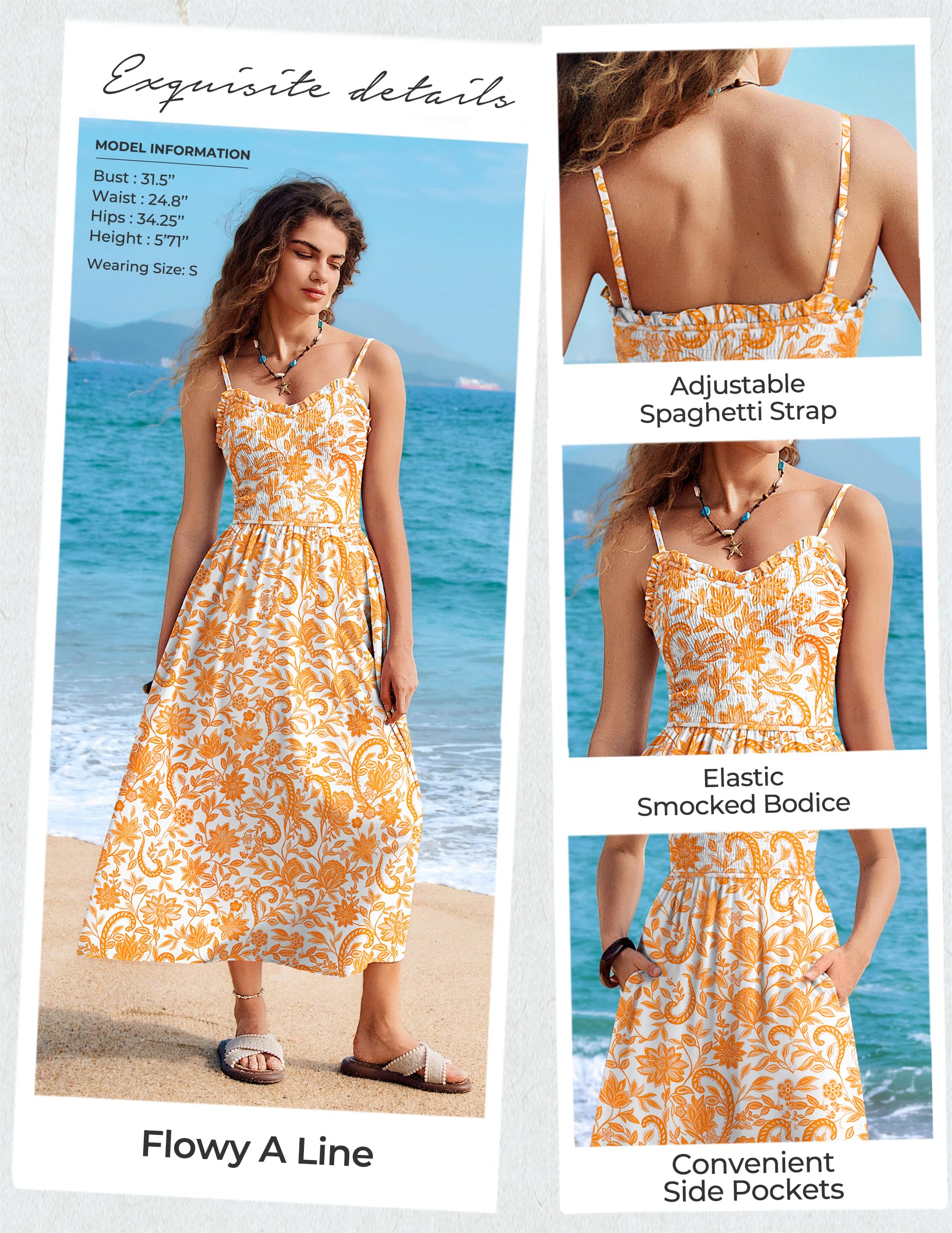 Kate Kasin Maxi abito estivo da donna con motivo floreale, stile boho, scollo a V, per il tempo libero, elegante abito da spiaggia