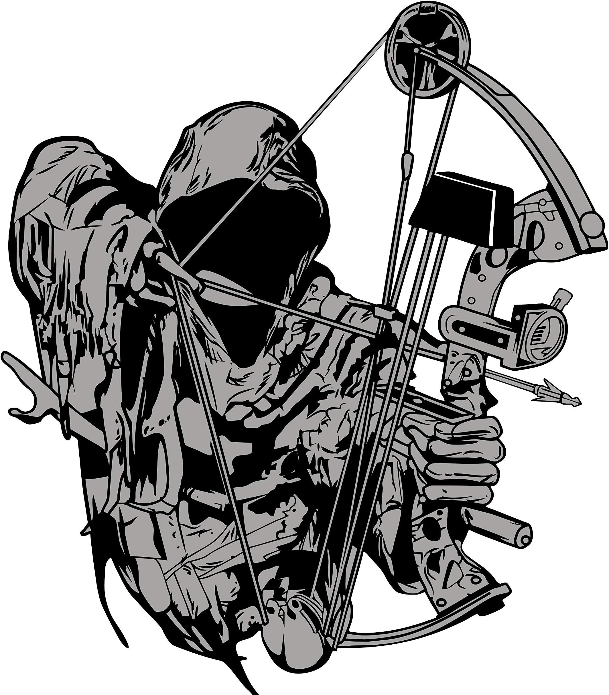 Grim Reaper Hunter Hunting Deer Bow Arrow Camouflage Archery 5.7" wide x 6.5" inches Tall Fishing Car Truck Window Laptop Vinyl Decal Sticker