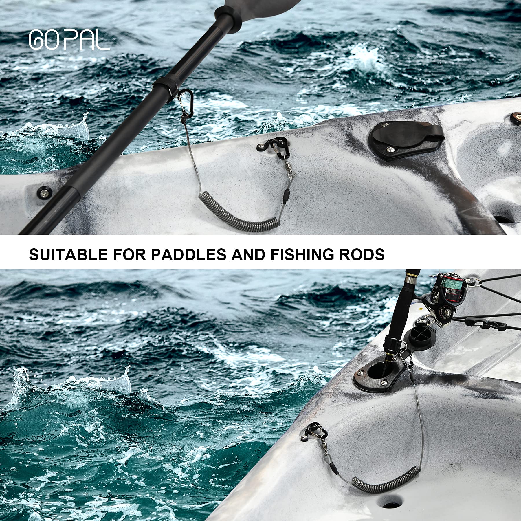 Go Pal Retractable Kayak Paddle Leash And Rod Tether Go Pal Kayak Paddle  Leash 2-Pack - Retractable Fishing Rod Tether With Belt Kayak Fishing Gear