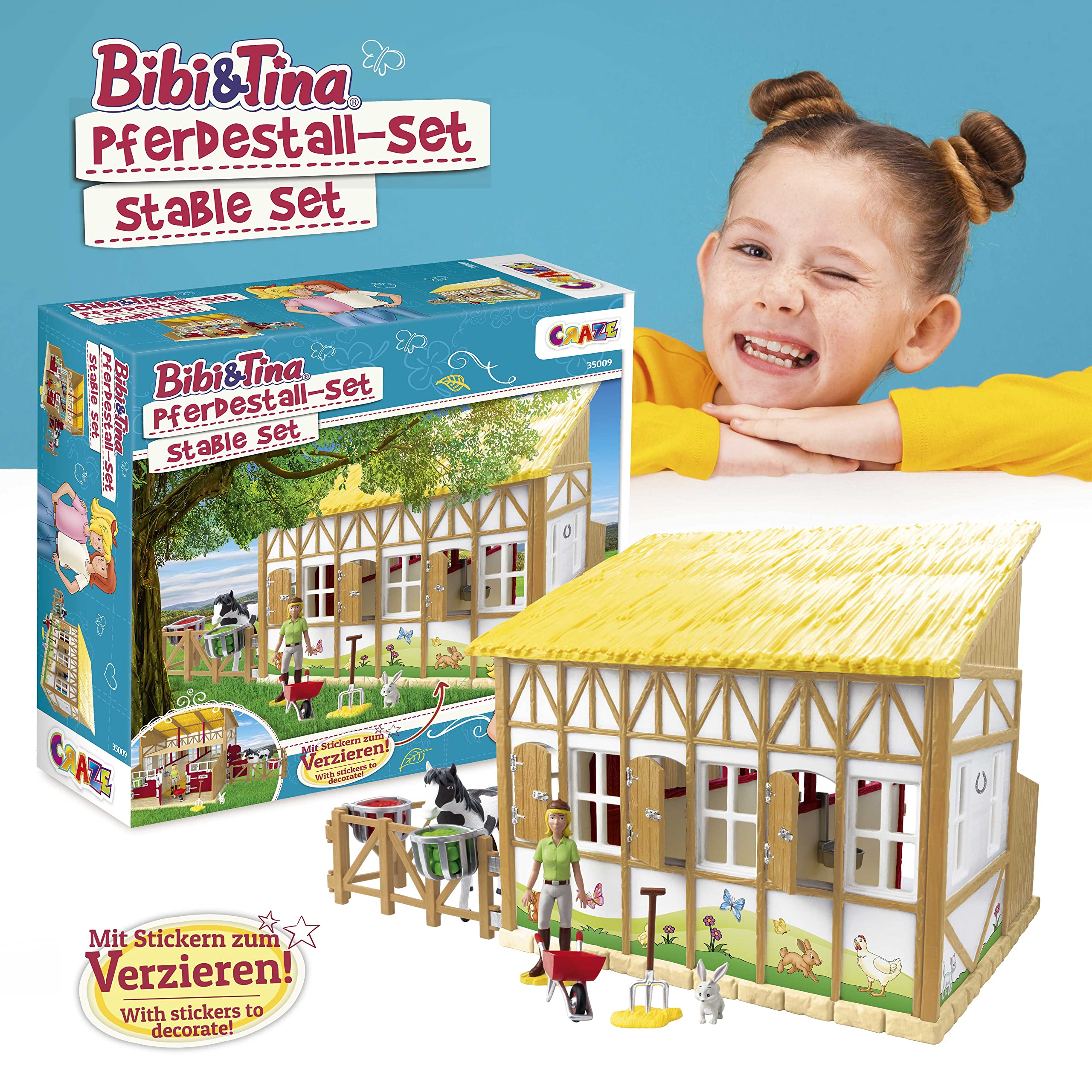 CRAZE Bibi und Tina Spielzeug Pferdestall Set Martinshof Spielset mit Pferden Spielfiguren und Pferde Zubehör Reiterhof Bauernhof Spielzeug ab 3 Jahre 35009