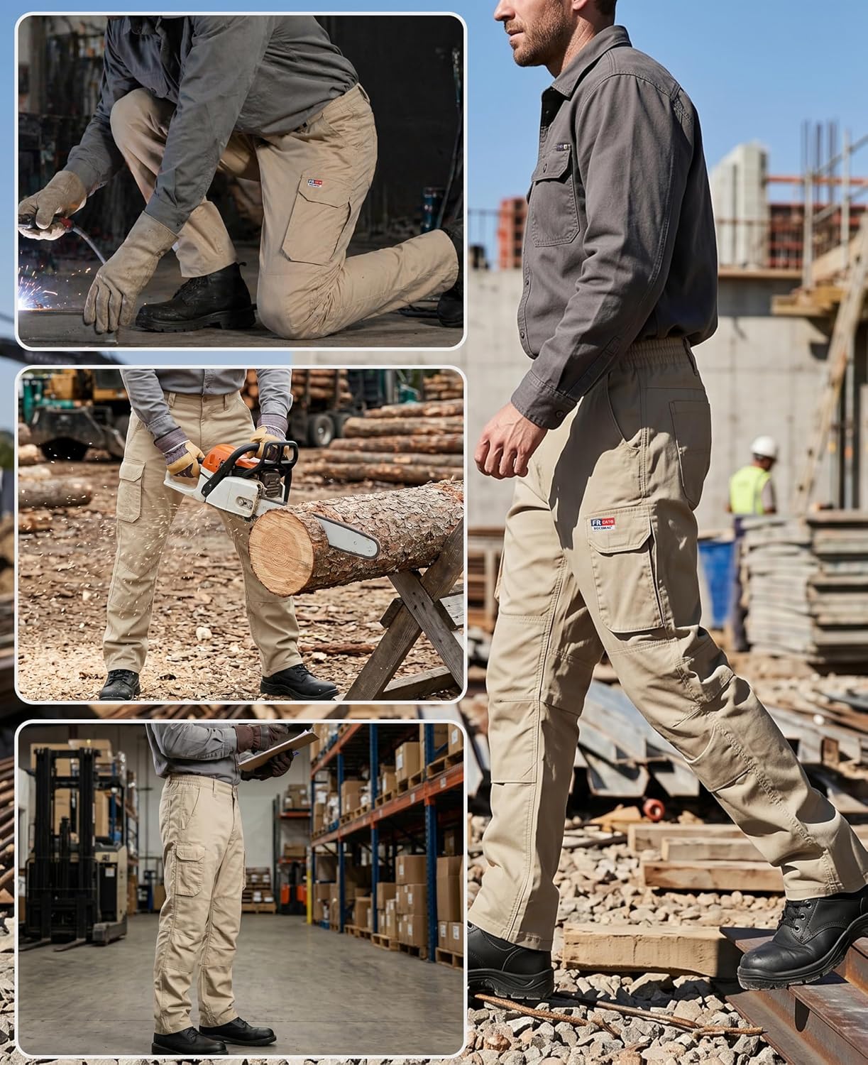 BOCOMAL Men's FR Cargo Pants for Summer Breathable Airflow Vented Design Lightweight Dura Duck Fire Resistant Workwear